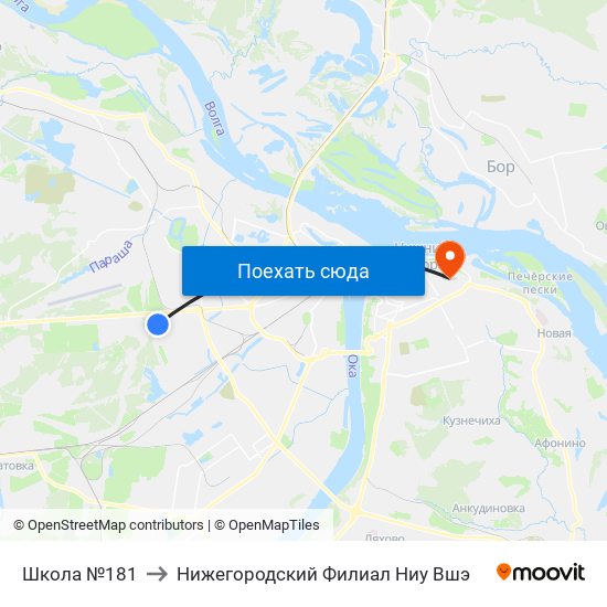 Школа №181 to Нижегородский Филиал Ниу Вшэ map