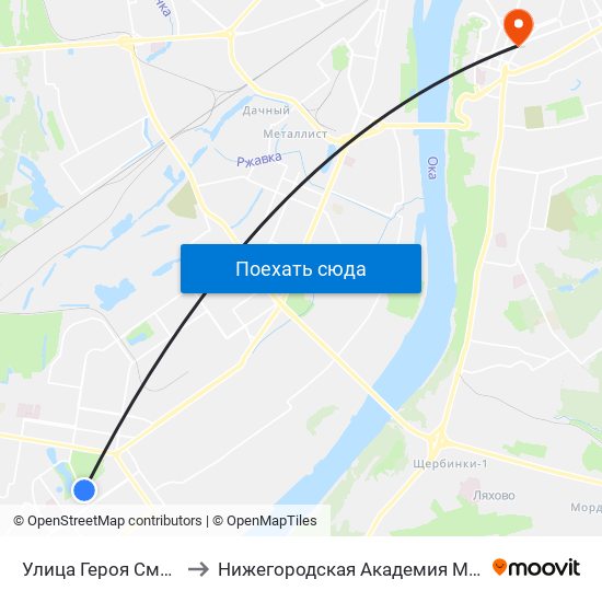 Улица Героя Смирнова to Нижегородская Академия Мвд России map