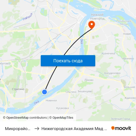 Микрорайон Юг to Нижегородская Академия Мвд России map