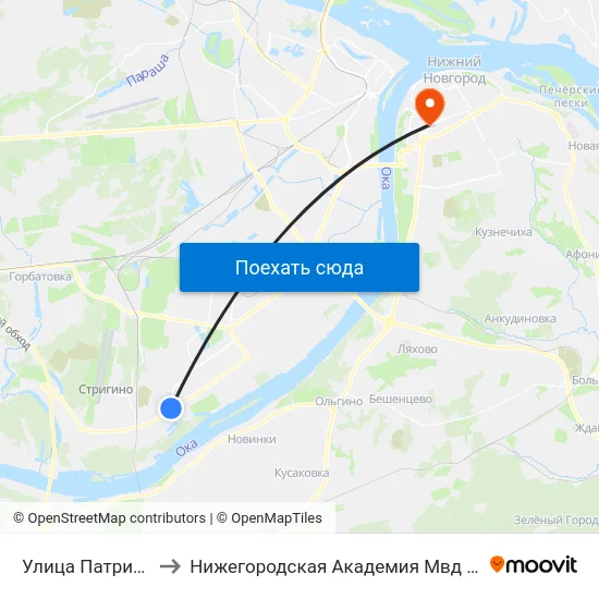Улица Патриотов to Нижегородская Академия Мвд России map