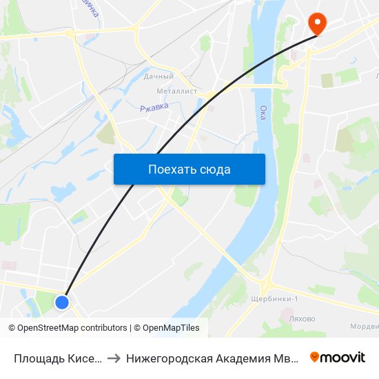 Площадь Киселёва to Нижегородская Академия Мвд России map