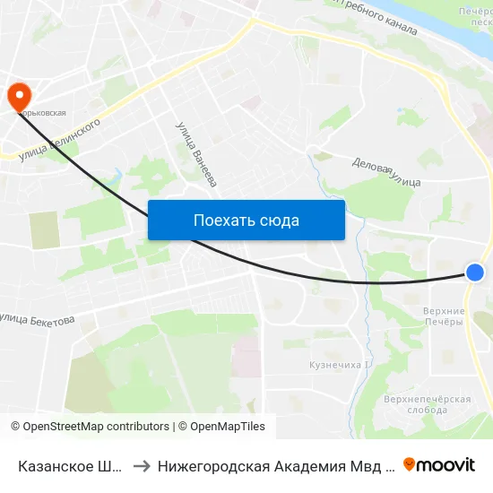 Казанское Шоссе to Нижегородская Академия Мвд России map