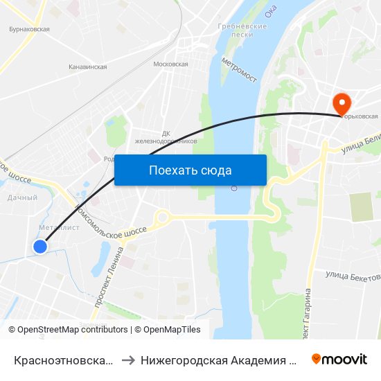 Красноэтновская Улица to Нижегородская Академия Мвд России map