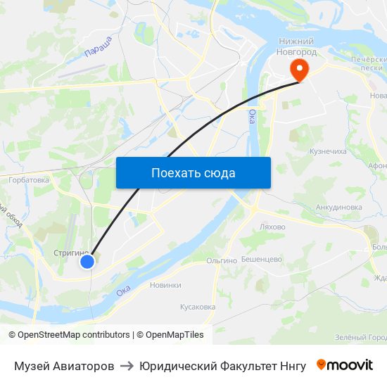 Музей Авиаторов to Юридический Факультет Ннгу map