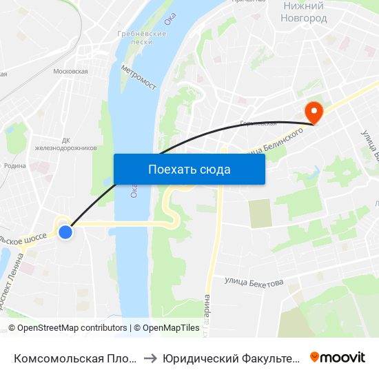 Комсомольская Площадь to Юридический Факультет Ннгу map