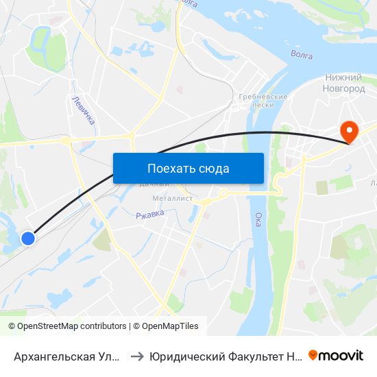 Архангельская Улица to Юридический Факультет Ннгу map