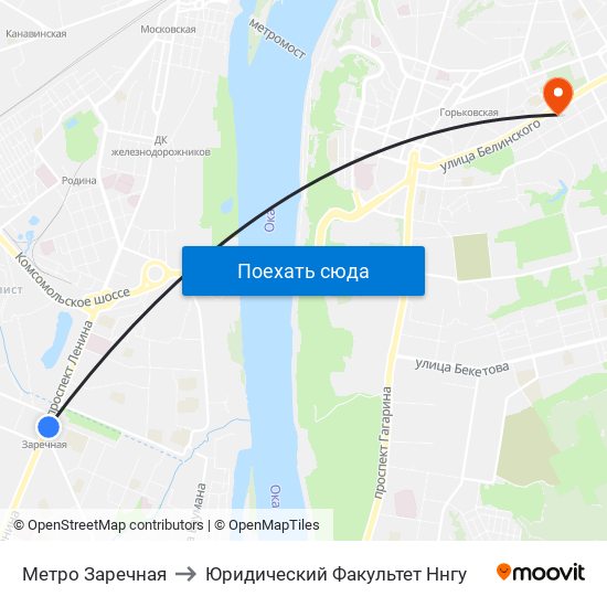 Метро Заречная to Юридический Факультет Ннгу map