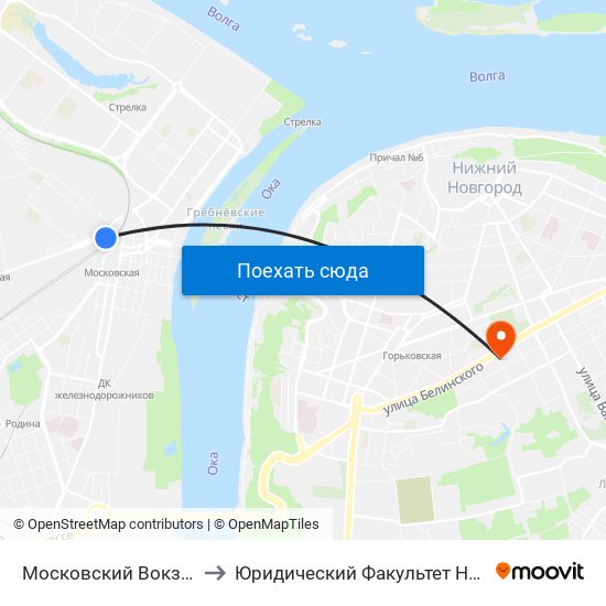 Московский Вокзал to Юридический Факультет Ннгу map
