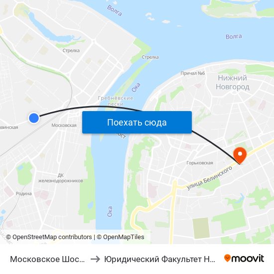 Московское Шоссе to Юридический Факультет Ннгу map