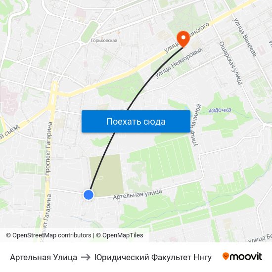 Артельная Улица to Юридический Факультет Ннгу map