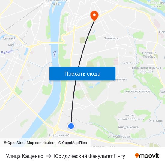 Улица Кащенко to Юридический Факультет Ннгу map