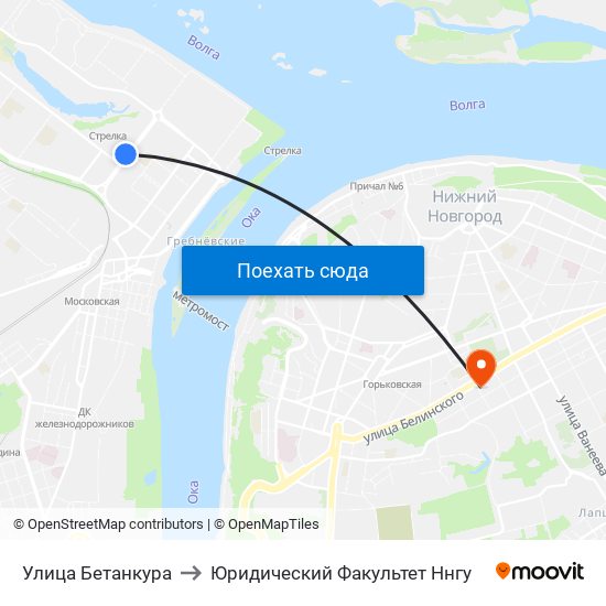 Улица Бетанкура to Юридический Факультет Ннгу map