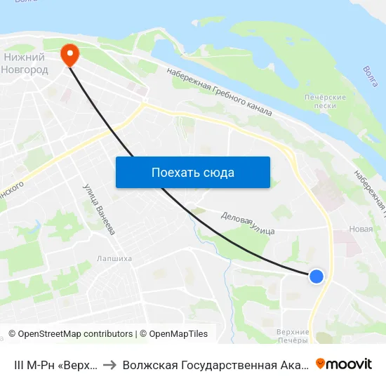 III М-Рн «Верхние Печёры» to Волжская Государственная Академия Водного Транспорта map