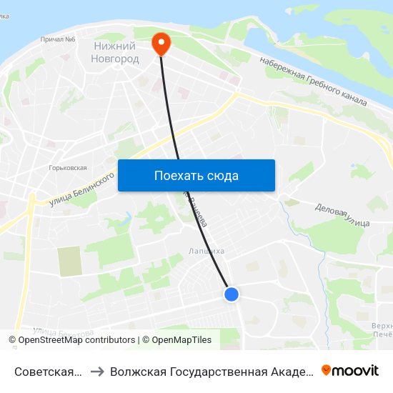 Советская Площадь to Волжская Государственная Академия Водного Транспорта map