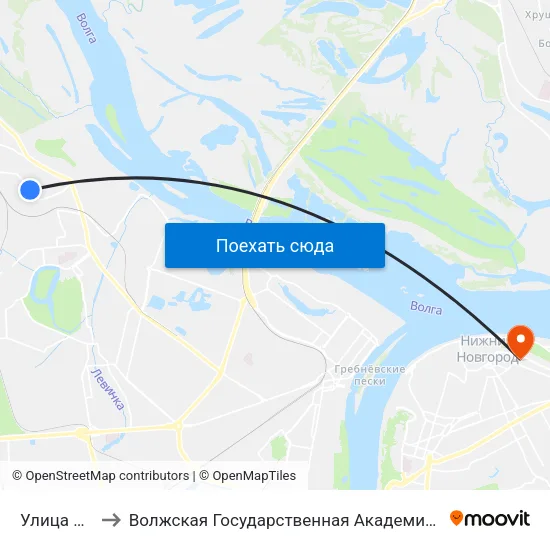 Улица Ногина to Волжская Государственная Академия Водного Транспорта map