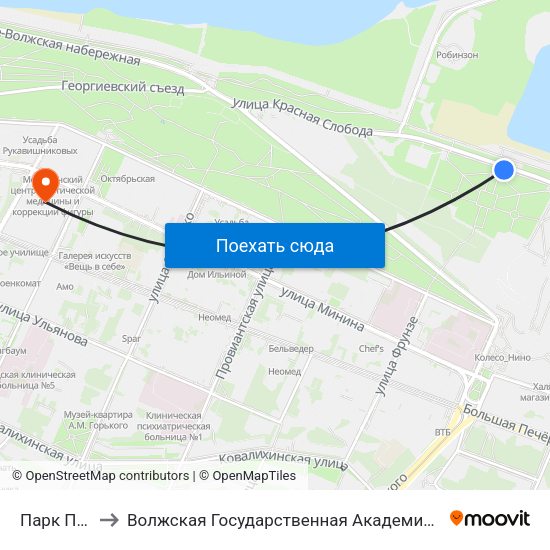 Парк Победы to Волжская Государственная Академия Водного Транспорта map