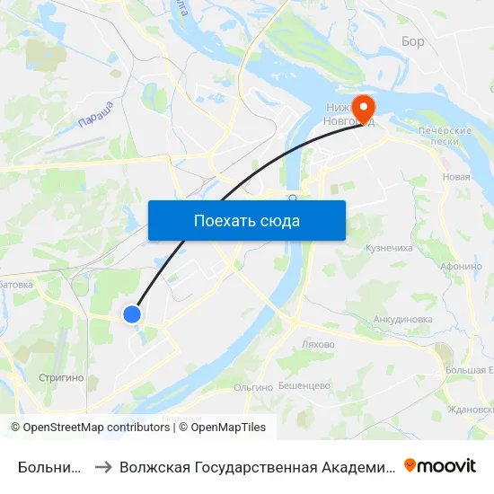 Больница №23 to Волжская Государственная Академия Водного Транспорта map