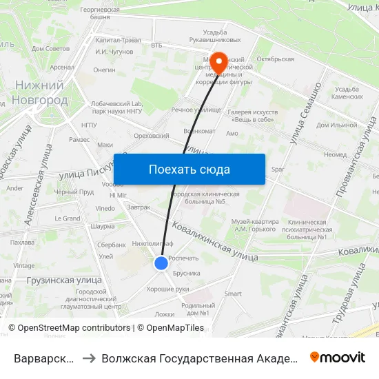 Варварская Улица to Волжская Государственная Академия Водного Транспорта map