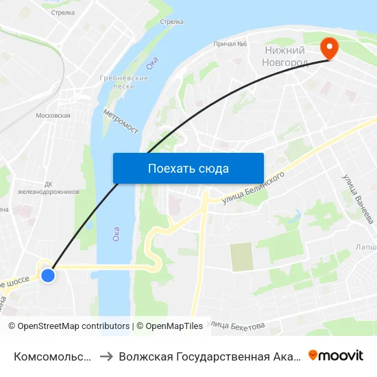 Комсомольская Площадь to Волжская Государственная Академия Водного Транспорта map
