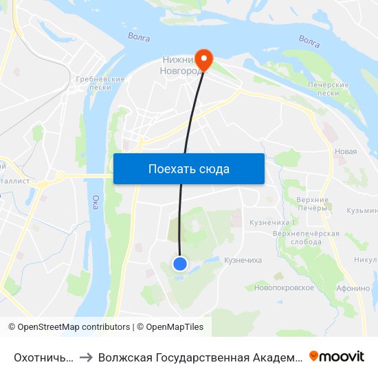 Охотничья Улица to Волжская Государственная Академия Водного Транспорта map
