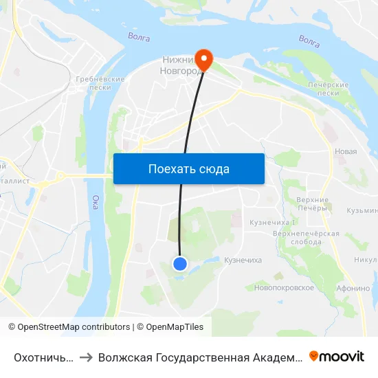 Охотничья Улица to Волжская Государственная Академия Водного Транспорта map