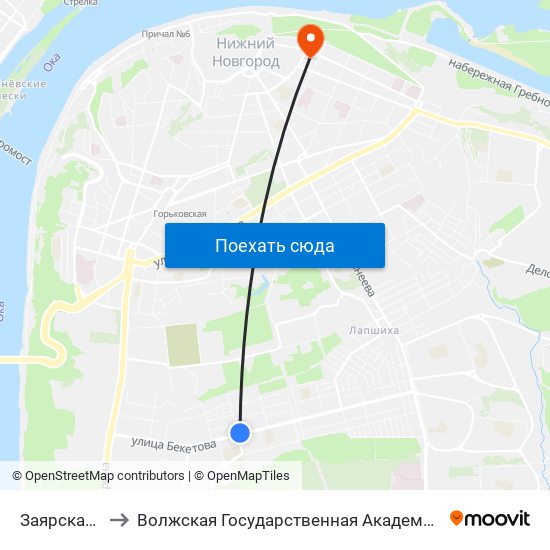 Заярская Улица to Волжская Государственная Академия Водного Транспорта map