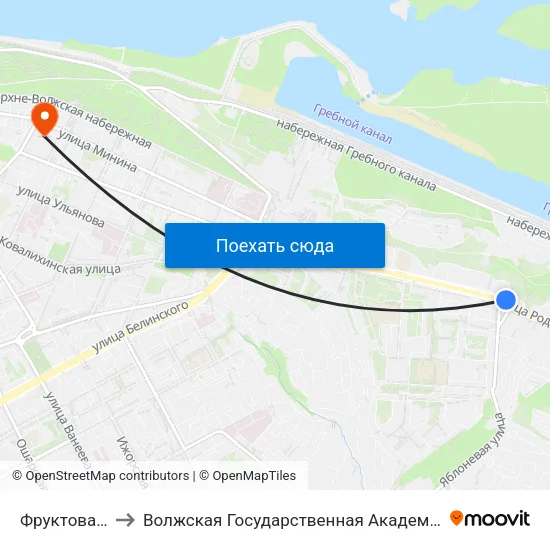 Фруктовая Улица to Волжская Государственная Академия Водного Транспорта map