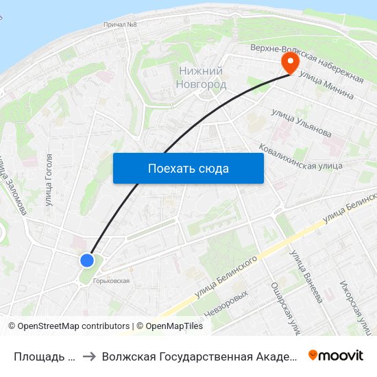 Площадь Горького to Волжская Государственная Академия Водного Транспорта map