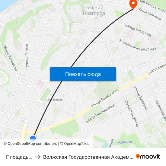 Площадь Лядова to Волжская Государственная Академия Водного Транспорта map