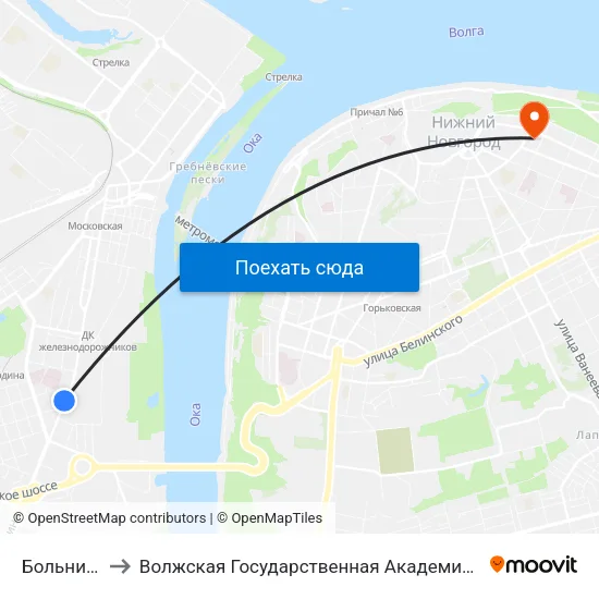 Больница №2 to Волжская Государственная Академия Водного Транспорта map