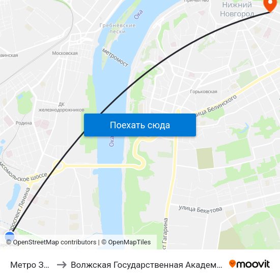 Метро Заречная to Волжская Государственная Академия Водного Транспорта map