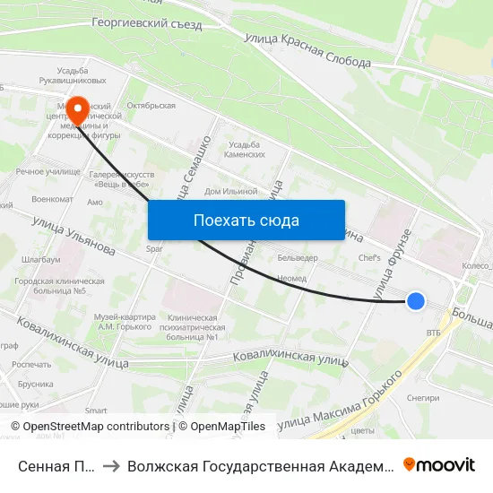 Сенная Площадь to Волжская Государственная Академия Водного Транспорта map