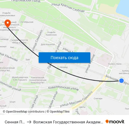 Сенная Площадь to Волжская Государственная Академия Водного Транспорта map