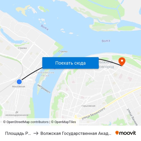 Площадь Революции to Волжская Государственная Академия Водного Транспорта map
