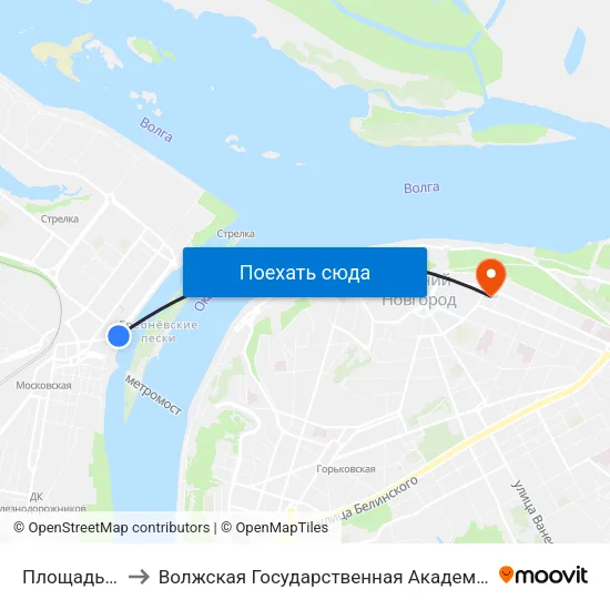 Площадь Ленина to Волжская Государственная Академия Водного Транспорта map