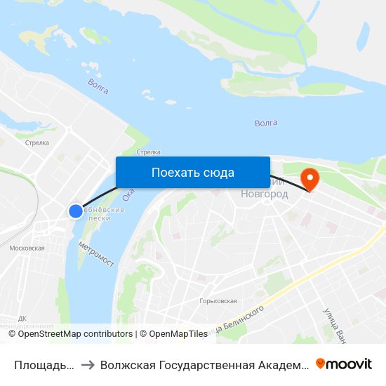 Площадь Ленина to Волжская Государственная Академия Водного Транспорта map