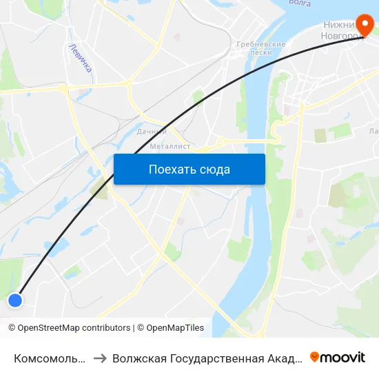 Комсомольская Улица to Волжская Государственная Академия Водного Транспорта map