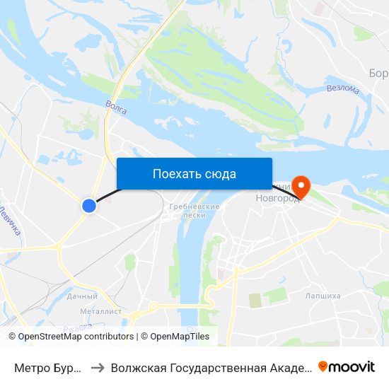 Метро Бурнаковская to Волжская Государственная Академия Водного Транспорта map