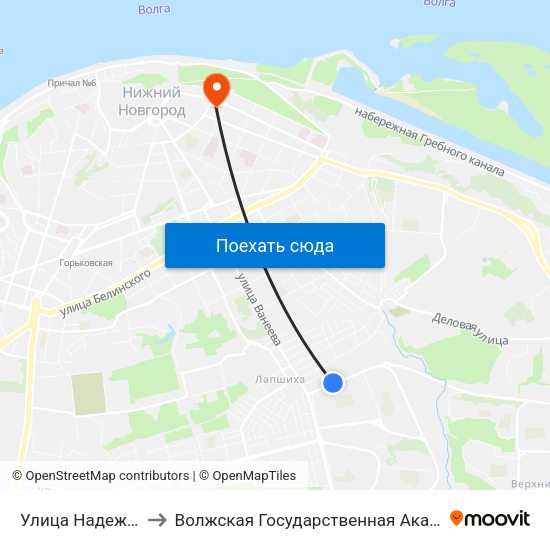 Улица Надежды Сусловой to Волжская Государственная Академия Водного Транспорта map