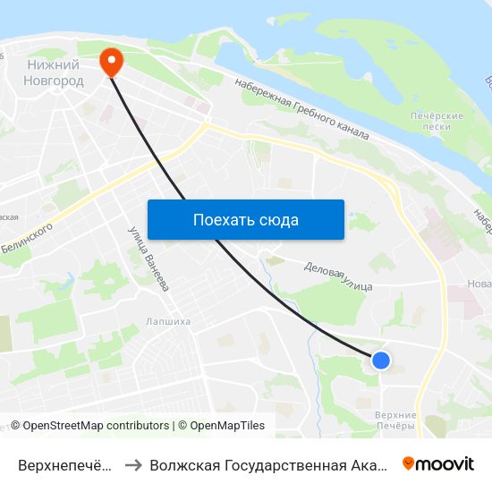 Верхнепечёрская Улица to Волжская Государственная Академия Водного Транспорта map