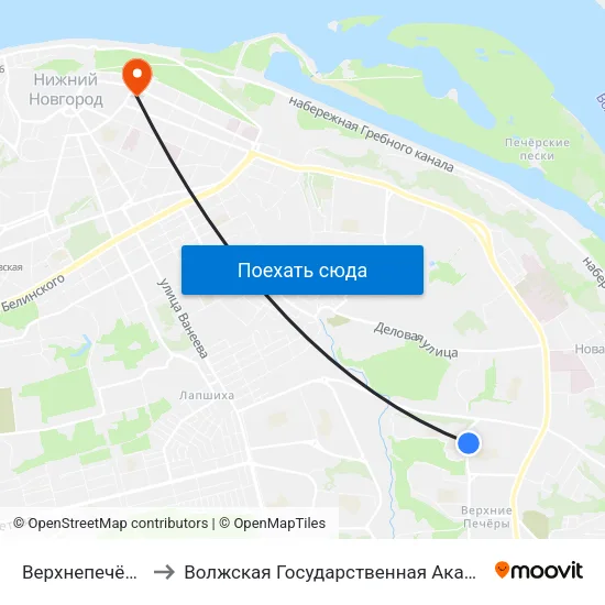 Верхнепечёрская Улица to Волжская Государственная Академия Водного Транспорта map