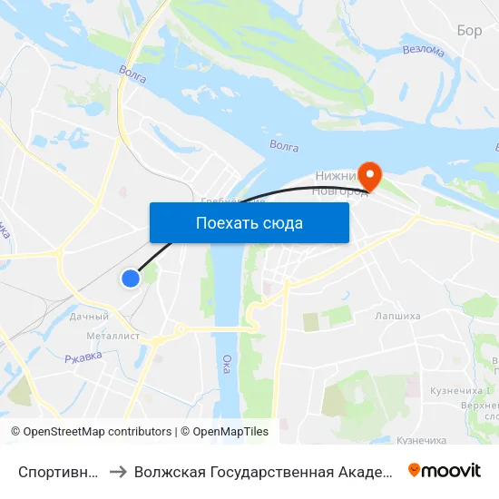Спортивная Улица to Волжская Государственная Академия Водного Транспорта map