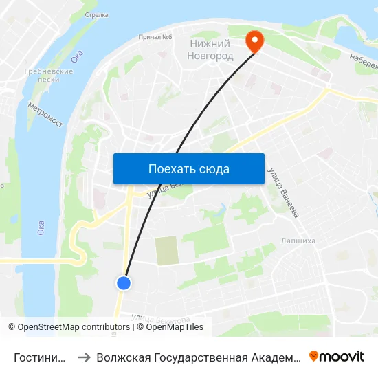 Гостиница «Ока» to Волжская Государственная Академия Водного Транспорта map