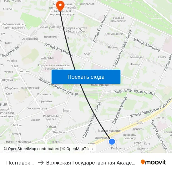 Полтавская Улица to Волжская Государственная Академия Водного Транспорта map