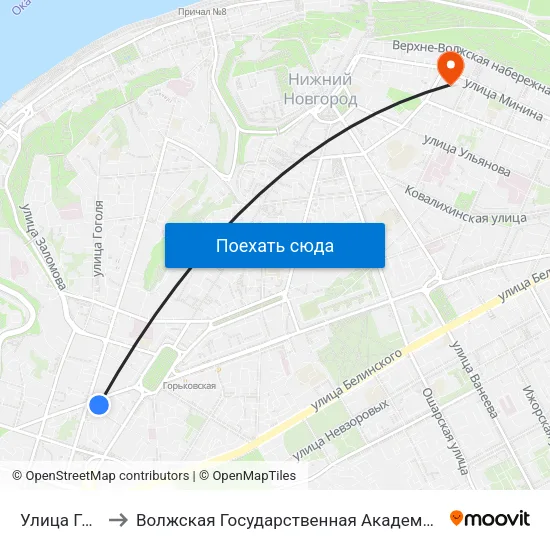 Улица Горького to Волжская Государственная Академия Водного Транспорта map