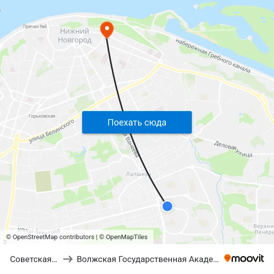 Советская Площадь to Волжская Государственная Академия Водного Транспорта map