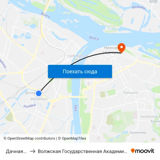 Дачная Улица to Волжская Государственная Академия Водного Транспорта map