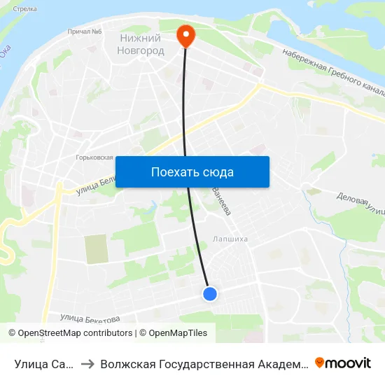 Улица Саврасова to Волжская Государственная Академия Водного Транспорта map