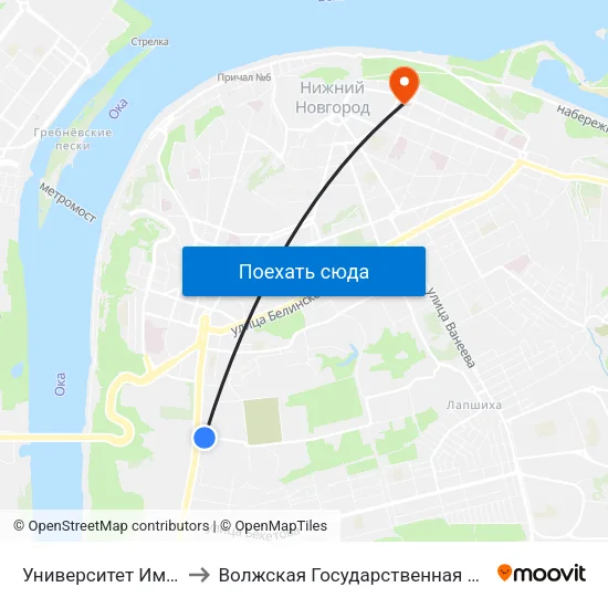 Университет Имени Лобачевского to Волжская Государственная Академия Водного Транспорта map