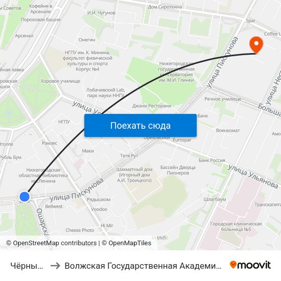 Чёрный Пруд to Волжская Государственная Академия Водного Транспорта map